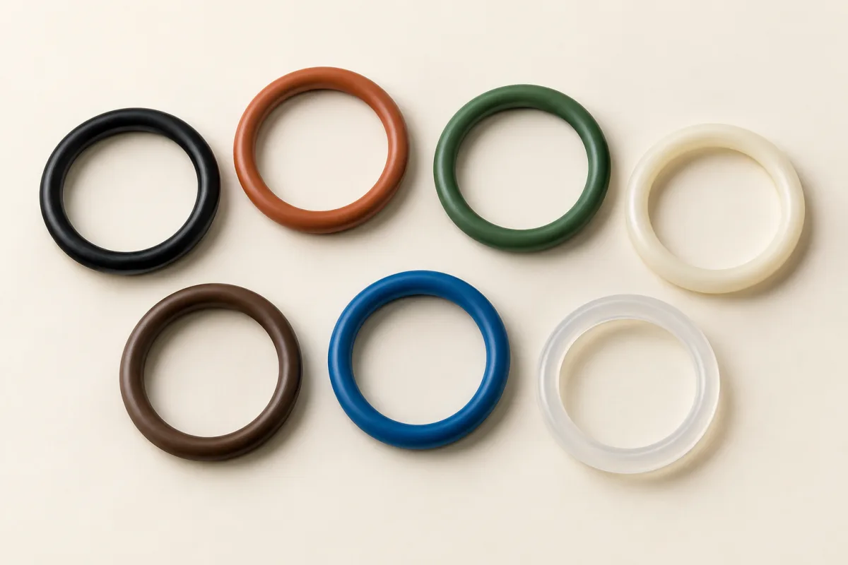 Joints de couleurs variées disposés en éventail sur fond clair.